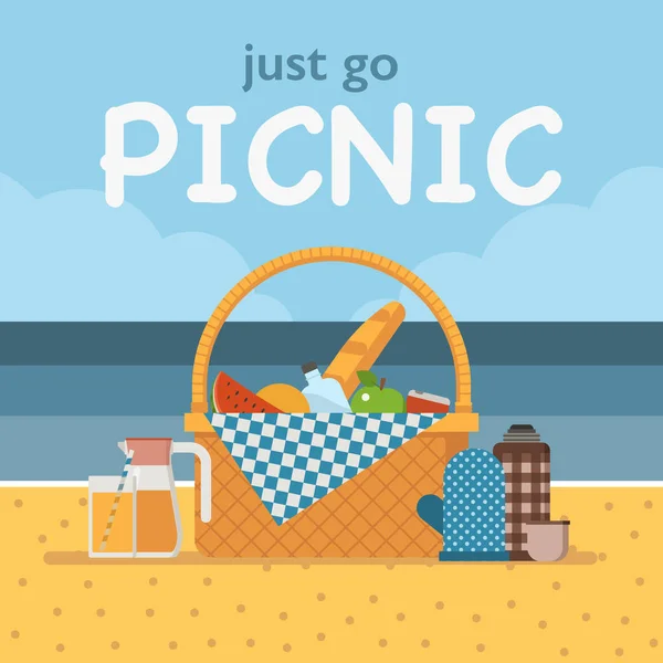 Tarjeta de picnic de playa de verano o invitación — Vector de stock