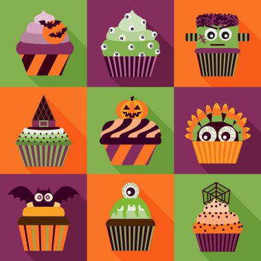 Cadılar Bayramı Cupcakes uzun gölge simgeler