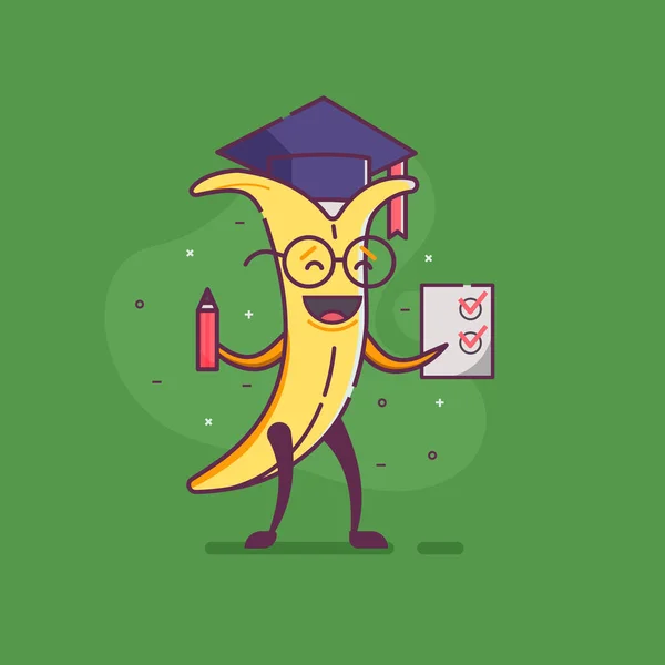 Frutas engraçadas Banana personagem graduado — Vetor de Stock