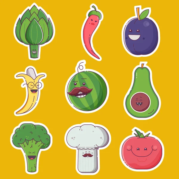 Boldog gyümölcs és zöldség karakterek — Stock Vector