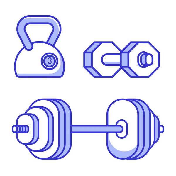 Barbell, cloche de bouilloire et icônes haltère — Image vectorielle