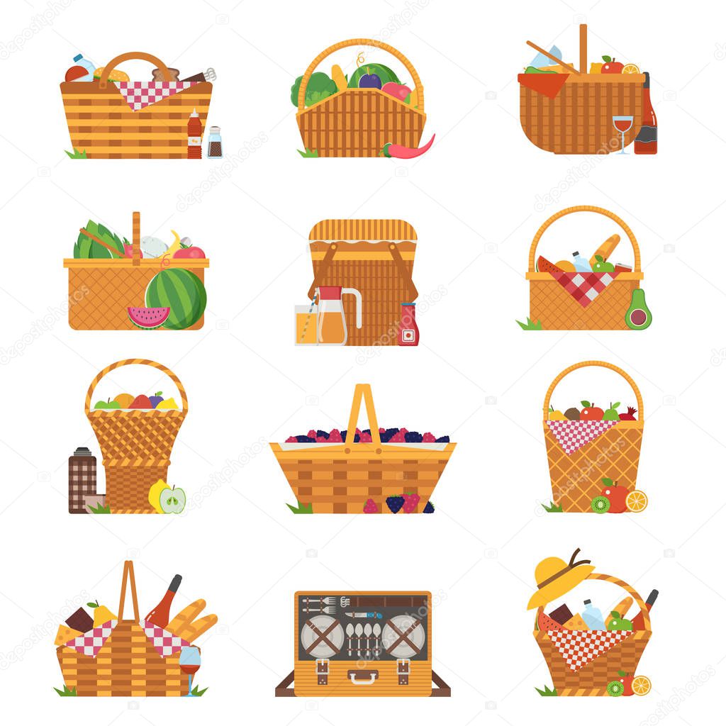 Wicker Picnic Baskets and Hampers Icons