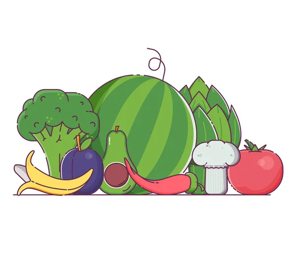 Concetto biologico con verdure fresche e frutta — Vettoriale Stock