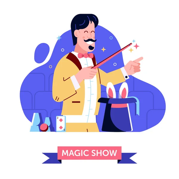 Magische Show met Magic Hat en konijn — Stockvector