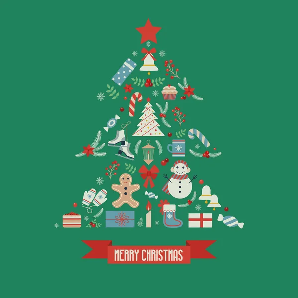 Baum Form frohe Weihnachten Karte — Stockvektor