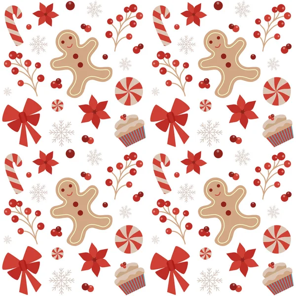 ジンジャーブレッドマンとクリスマスのシームレスなパターン — ストックベクタ