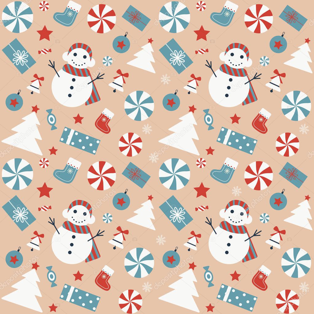 Christmas Seamless Pattern with Snowman