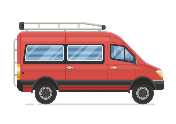 フラットなデザインに赤い家族のミニバン — ストックベクタ