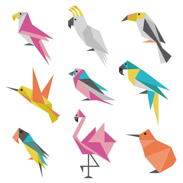 Origami geométrico Iconos de las aves — Vector de stock