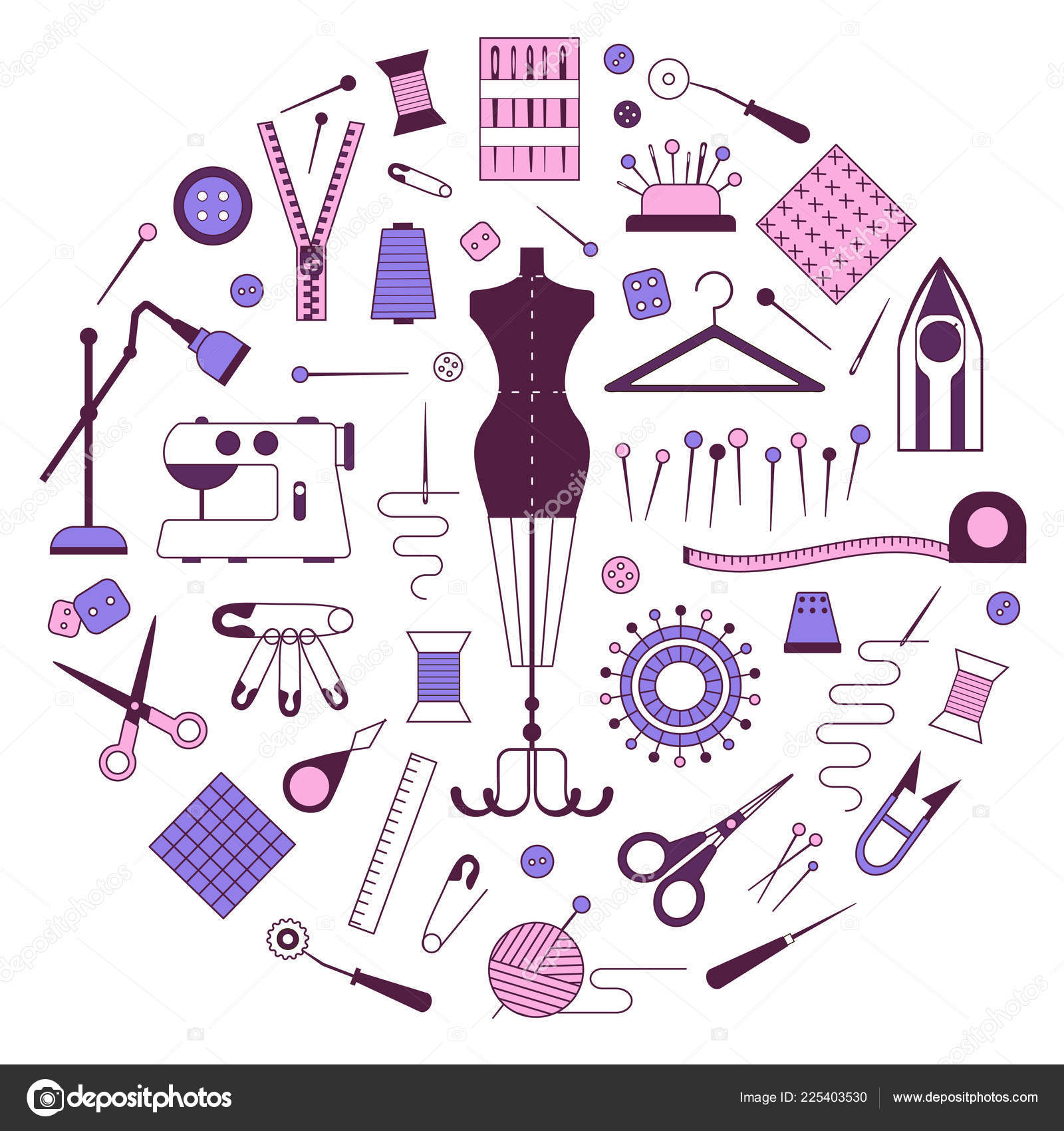 Ensemble D'accessoires De Couture Sur Mesure Dessins Illustration  Vectorielle