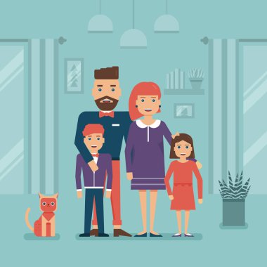 Mutlu bir aile ve evde kalan kedi