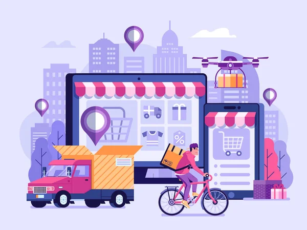 Online leverans Service Illustration — Stock vektor