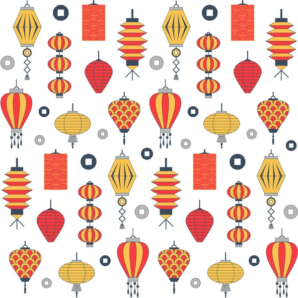 Traditional Chinese Lanterns Seamless Pattern — Stock Vector