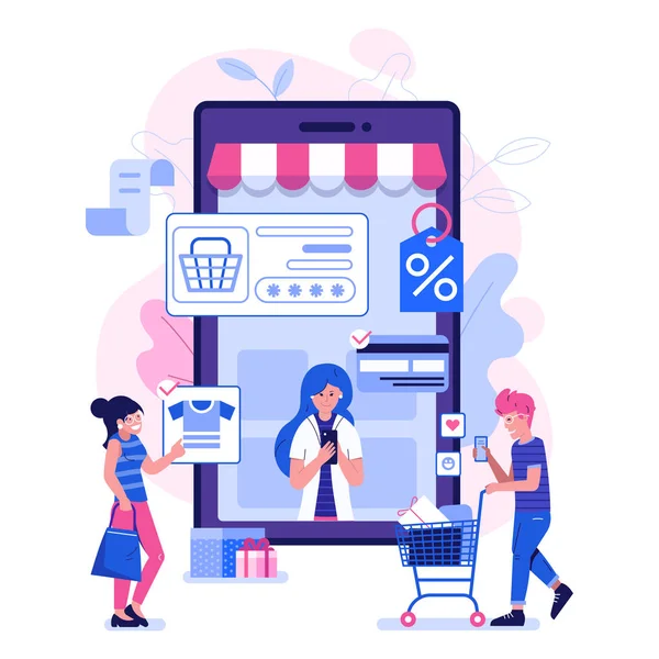 M Commerce Illustration avec des gens sur le shopping — Image vectorielle