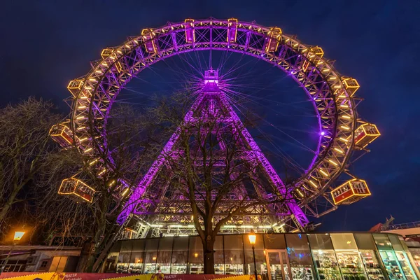 Roda Prater Ferris Iluminada à Noite — Fotografia de Stock