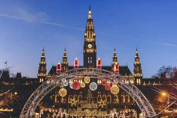 Vienna Oostenrijk December 2017 Traditionele Kerstmarkt Voorkant Van Het Rathaus — Stockfoto