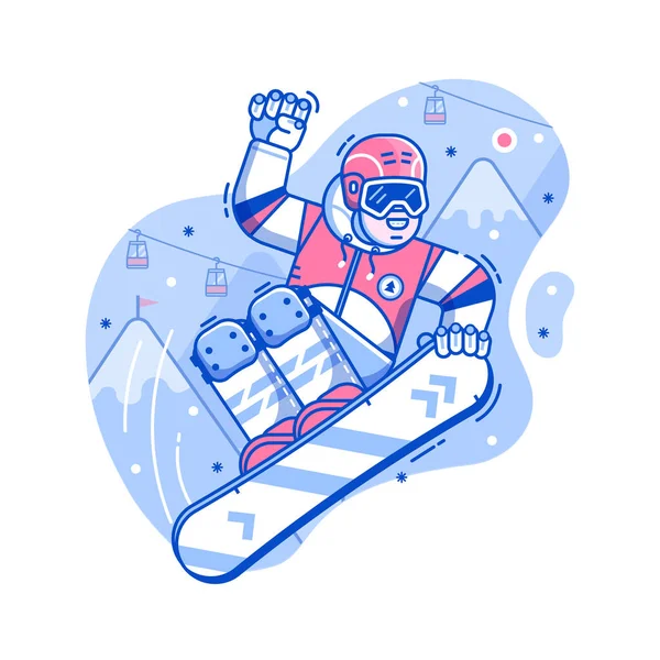 快乐的自由式滑雪板男子跳跃 — 图库矢量图片