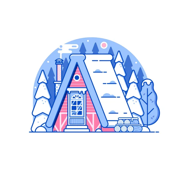 Casa di legno invernale nevosa nella foresta — Vettoriale Stock