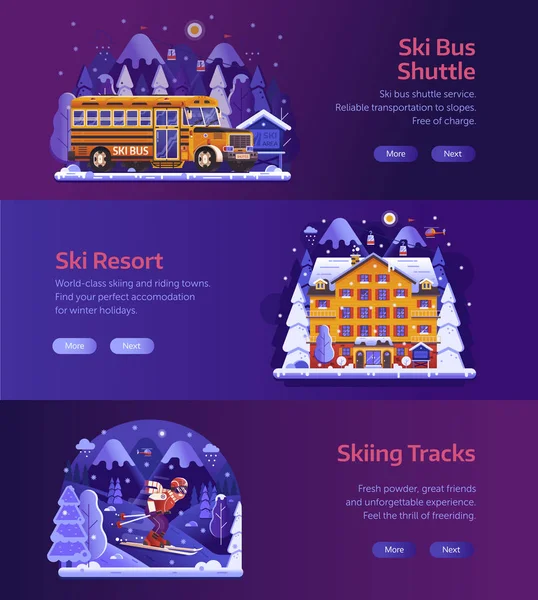 Zima Ski Resort poziome banery — Wektor stockowy