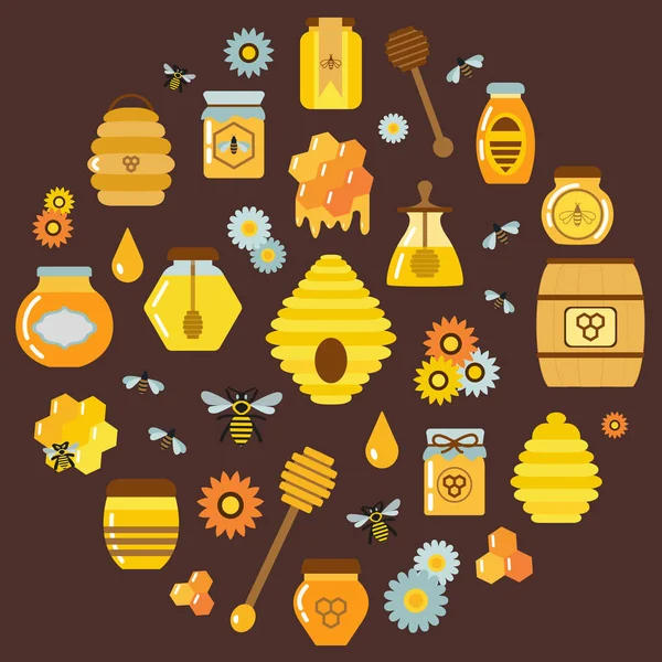 Produtos orgânicos de mel em forma de círculo —  Vetores de Stock