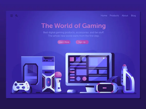 Pose de jeux vidéo Web Landing Template — Image vectorielle