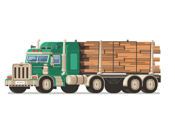 Camión de madera con troncos de madera — Vector de stock