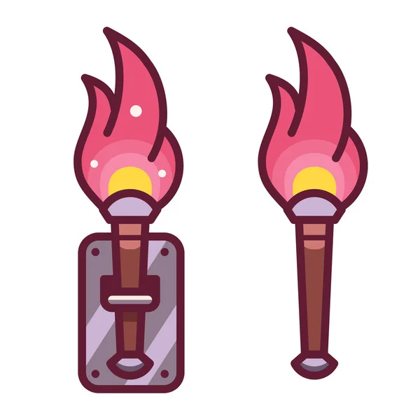 Burning Torch Fantasy Rpg Icon — Stock Vector