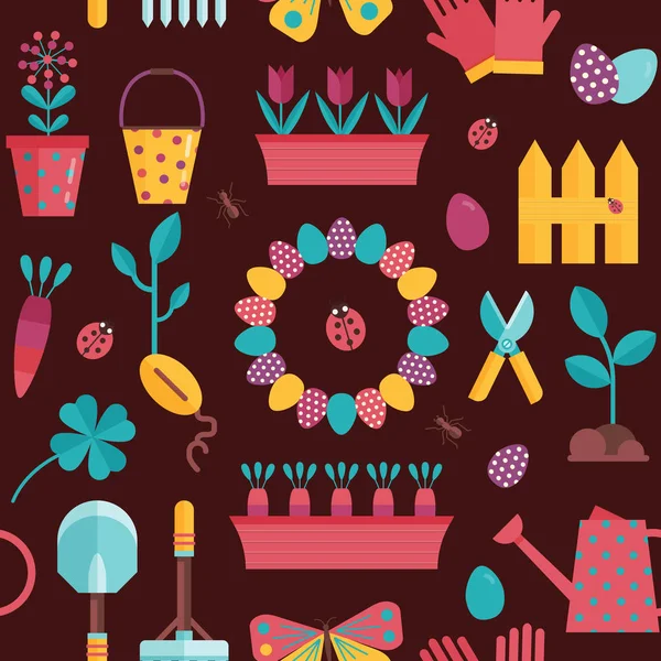 Spring Planting Seamless Pattern — Stock Vector