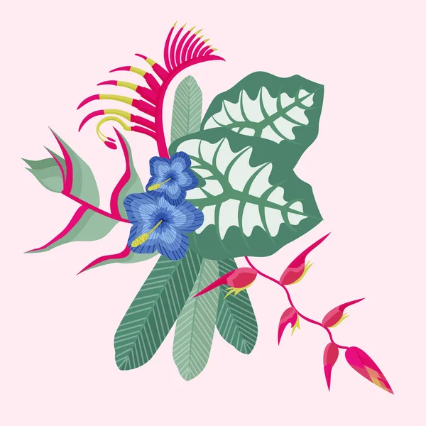 Mazzo di fiori e foglie tropicali — Vettoriale Stock