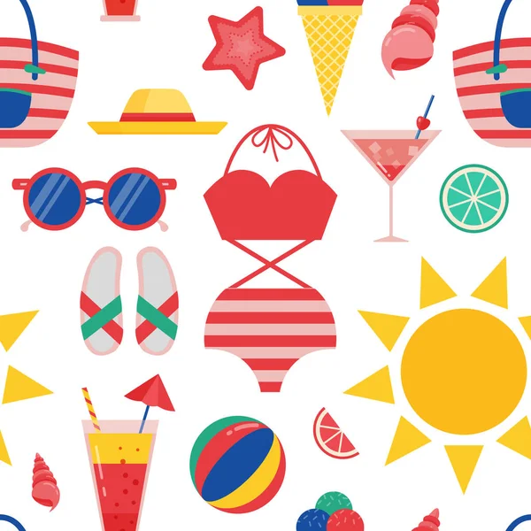 Summer Beach Stuff Seamless Pattern — Stock Vector