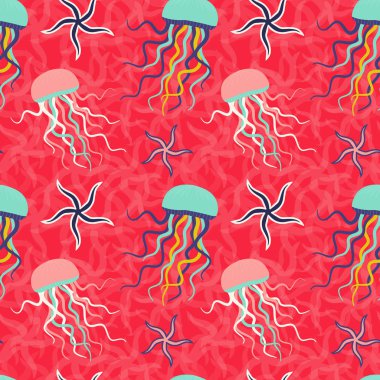 Deniz yıldızları ve denizanaları ile kusursuz desen