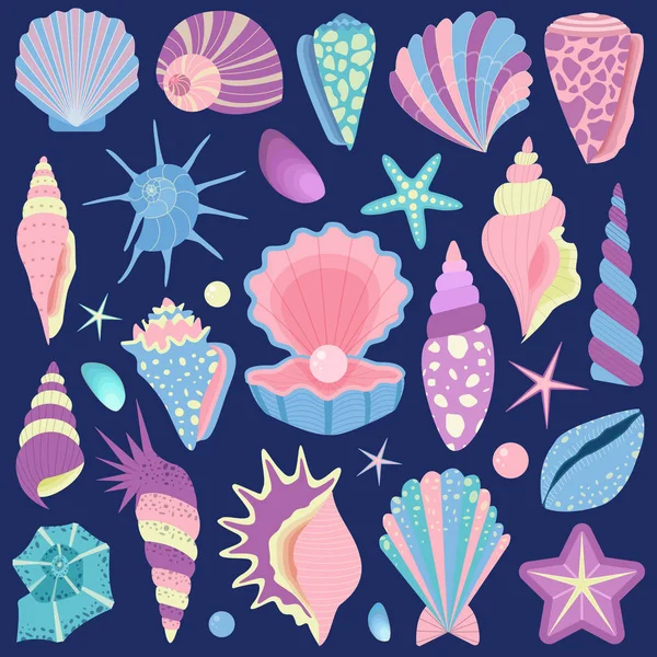 Sea Shells and Starfishes Collection Set - Stok Vektor