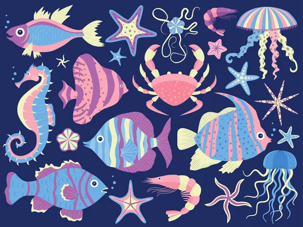 Ensemble d'animaux sous-marins Coral Reef — Image vectorielle