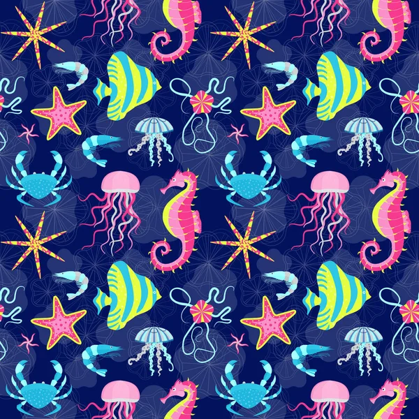 Seamless Pattern with Tropical Underwater Animals — Stock Vector