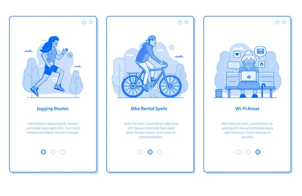 Városi közpark infrastruktúra app képernyők — Stock Vector