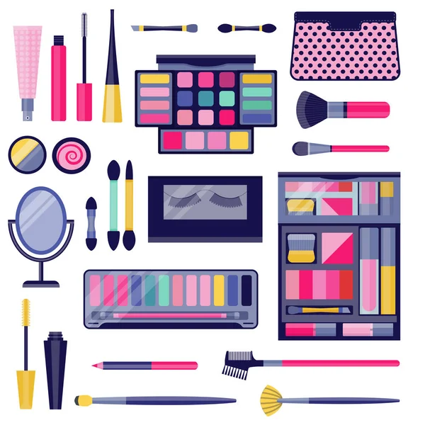 Mujer Eye Make-up Set de iconos planos cosméticos — Vector de stock