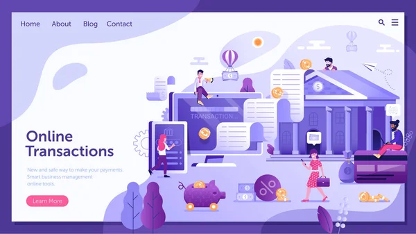 Transazione online e finanza Landing Page Template — Vettoriale Stock