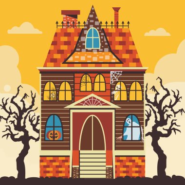 Creepy Halloween Haunted House Sahne Kartı Şablonu