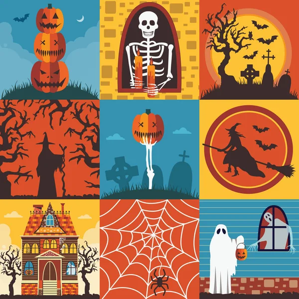 Halloween espeluznante carteles y tarjetas de plantillas conjunto — Vector de stock