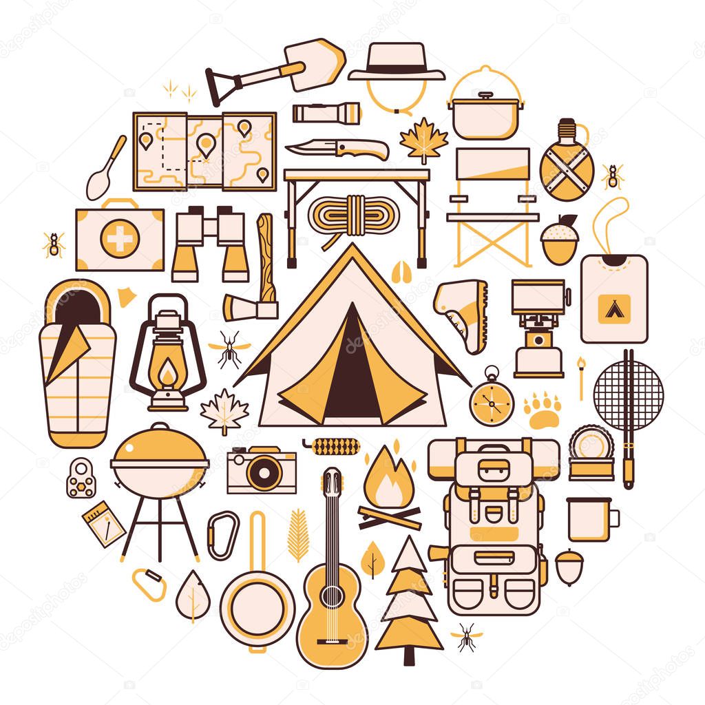 Camping and Hiking Wanderlust Icons Print Template