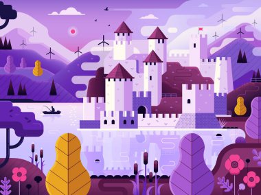 Göl Fantasy Manzara Ortaçağ Kalesi