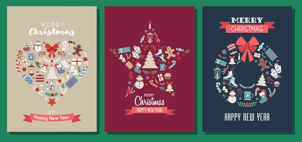 Merry Xmas ve mutlu yeni yıl kartları — Stok Vektör