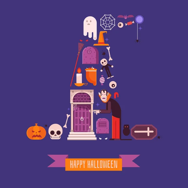 Feliz Noche de Halloween impresión o diseño de tarjetas — Archivo Imágenes Vectoriales