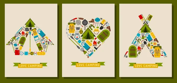 Aşk yürüyüş ve kamp baskılar ve kartlar — Stok Vektör