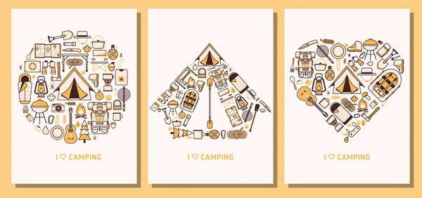 Me encantan las tarjetas de camping y senderismo — Vector de stock