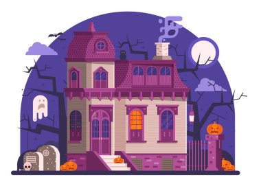 Düz Haunted Halloween Ghost House Sahne