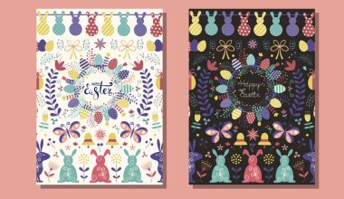 Mutlu Paskalya Flat Vintage Tebrik Kartları Şablonları