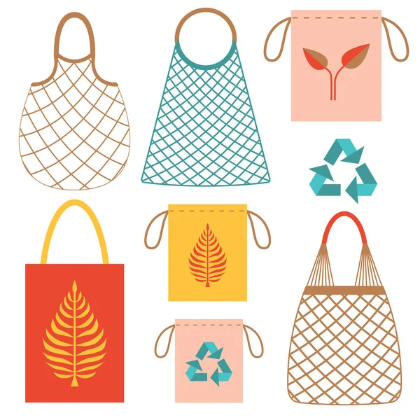 Eco Friendly Grocery String Bags Set plano — Archivo Imágenes Vectoriales