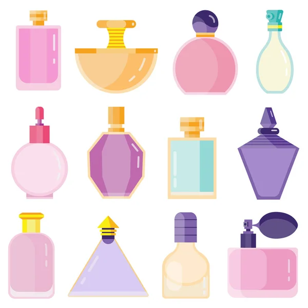Botellas de inodoro de perfume vacías en diseño plano — Archivo Imágenes Vectoriales