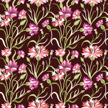 Pembe Cornflowers ile Koyu Dikişsiz Çiçek Desen